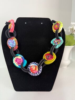 Multicolor Fabric Rosette Statement Necklace - Women Jewelry
